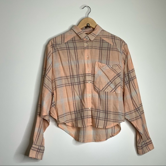 Free People Tops - FREE People Orange Plaid Button Up shirt. Size Small.